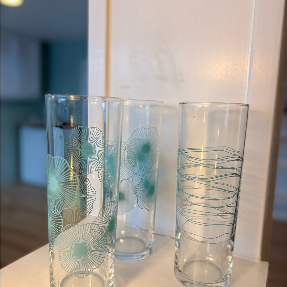 1970 Vintage IKEA Set of Three Floral Highball Glasses